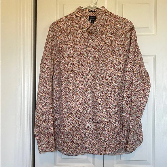J. Crew flex washed classic floral pinks/reds button down sz L - Picture 4 of 11